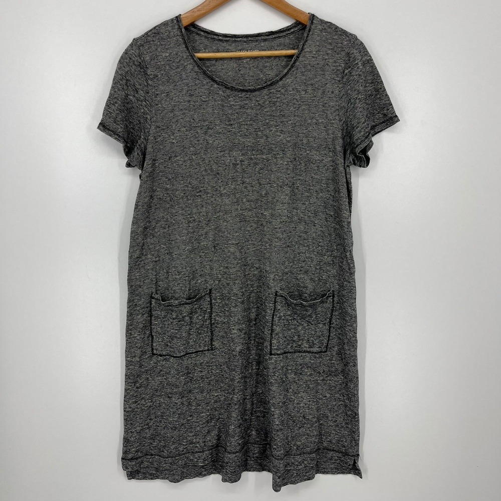 Eileen Fisher Womens Grey Striped Short Sleeve Pocket Shift Dress Size Small